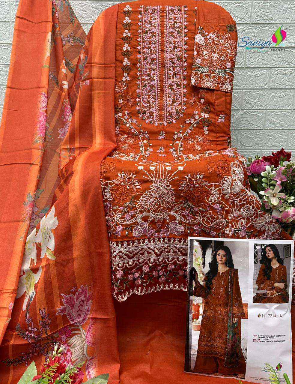 Saniya Trendz 7214 Abcd Unstitch Pakistani Dress 4pcs Catalog