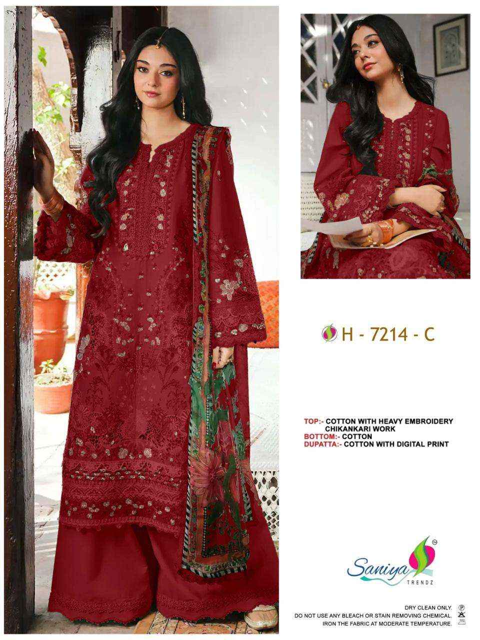 Saniya Trendz 7214 Abcd Unstitch Pakistani Dress 4pcs Catalog