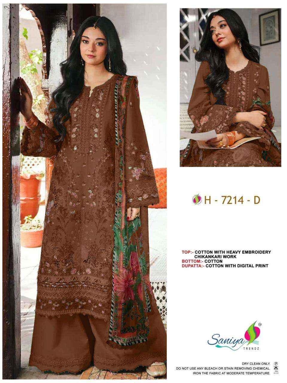 Saniya Trendz 7214 Abcd Unstitch Pakistani Dress 4pcs Catalog