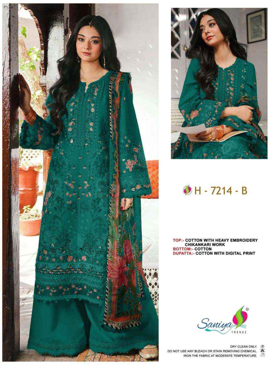 Saniya Trendz 7214 Abcd Unstitch Pakistani Dress 4pcs Catalog