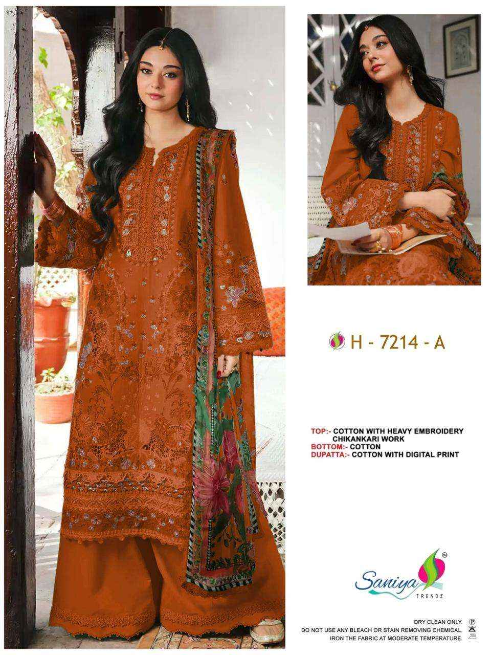 Saniya Trendz 7214 Abcd Unstitch Pakistani Dress 4pcs Catalog