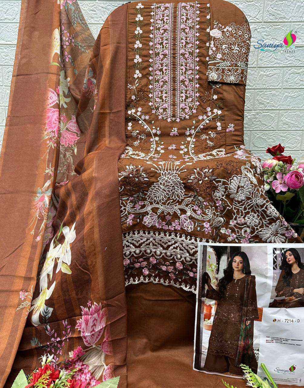 Saniya Trendz 7214 Abcd Unstitch Pakistani Dress 4pcs Catalog