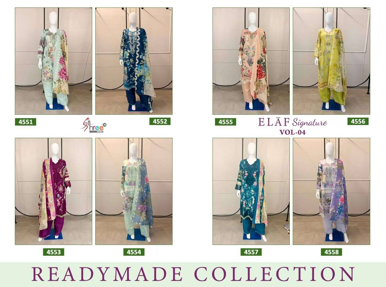 Shree Fabs Elaf Signature Vol 4 Readymade Pakistani Cotton Salwar Kameez 8 Pcs Catalog 