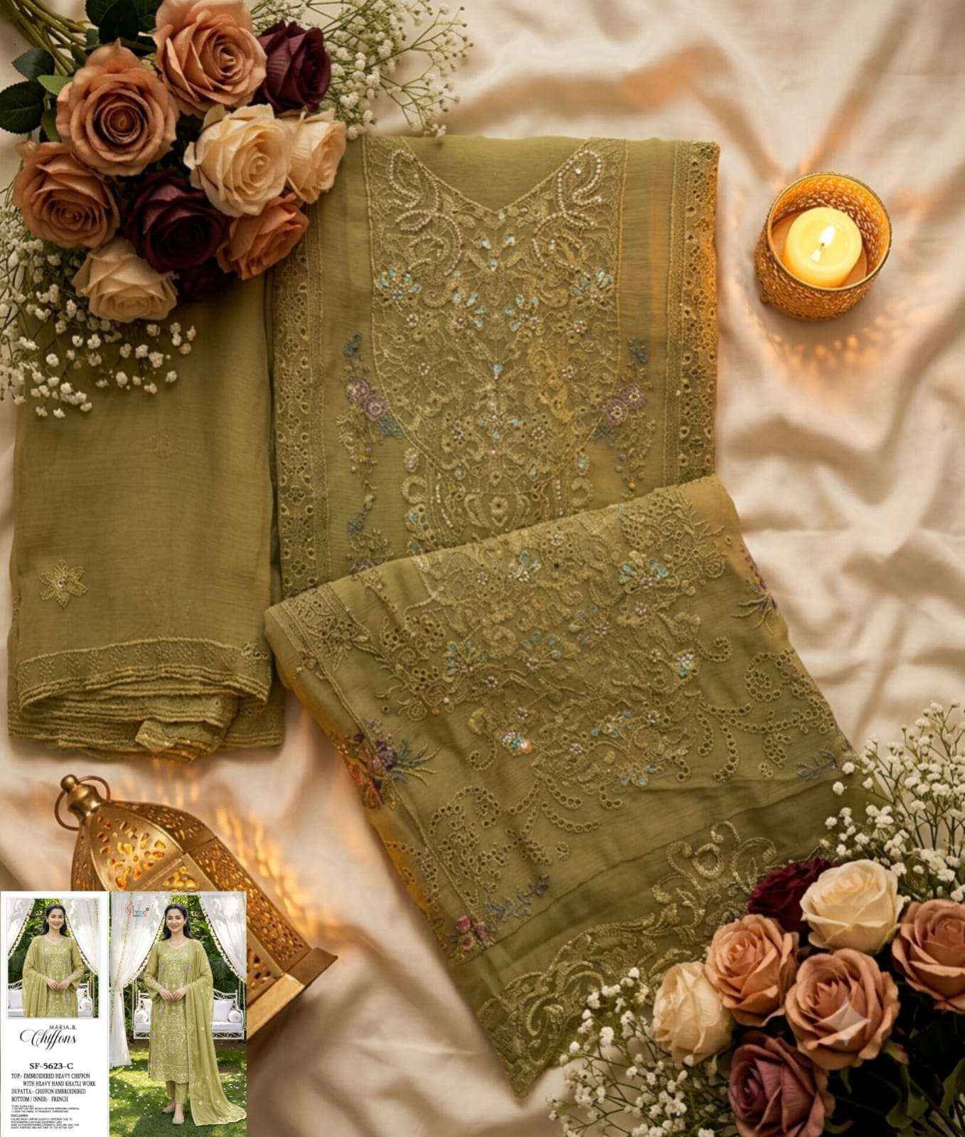 Shree Fabs Sf 5623 Abcd Designer Work Pakistani Chiffon Suit 4pcs set