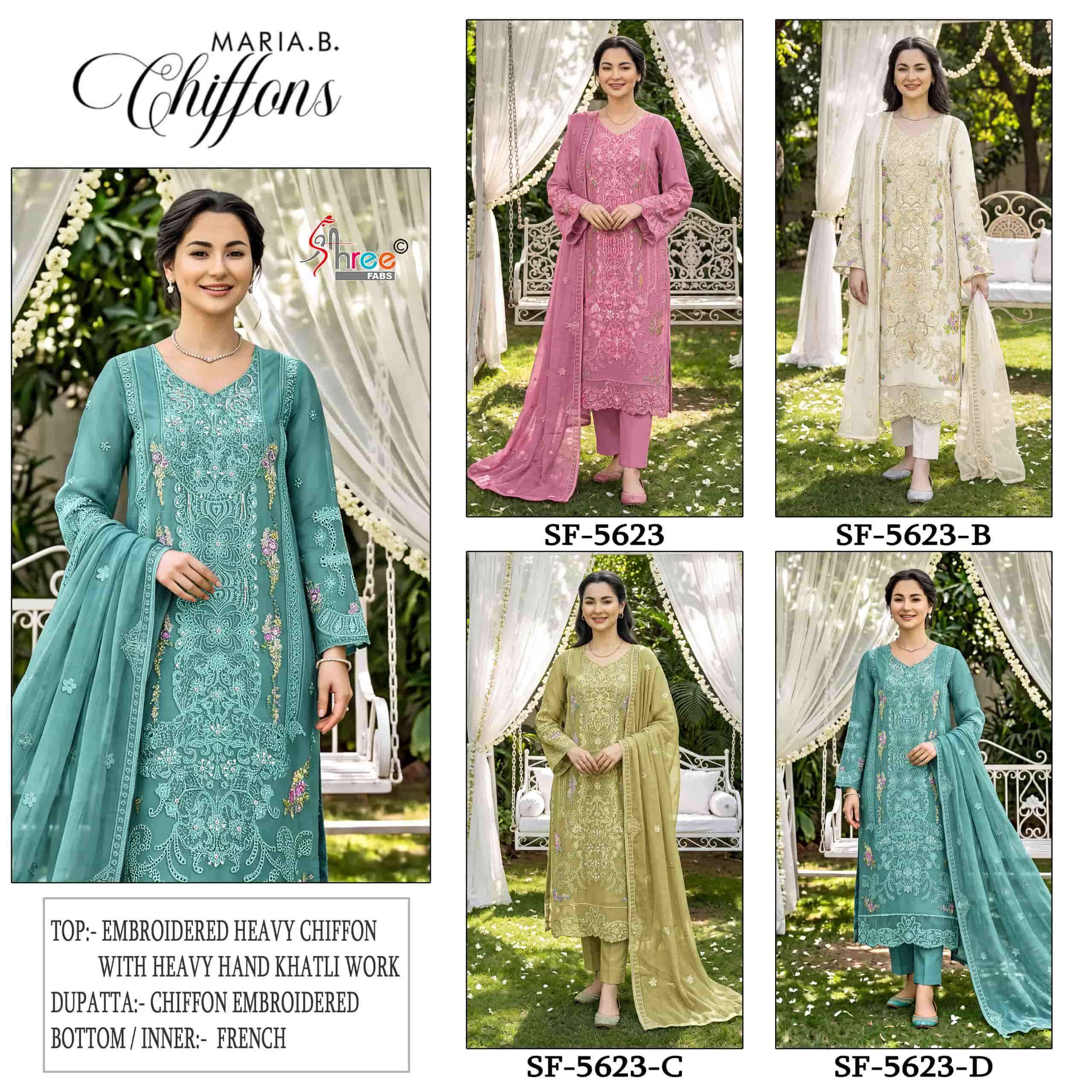 Shree Fabs Sf 5623 Abcd Designer Work Pakistani Chiffon Suit 4pcs set