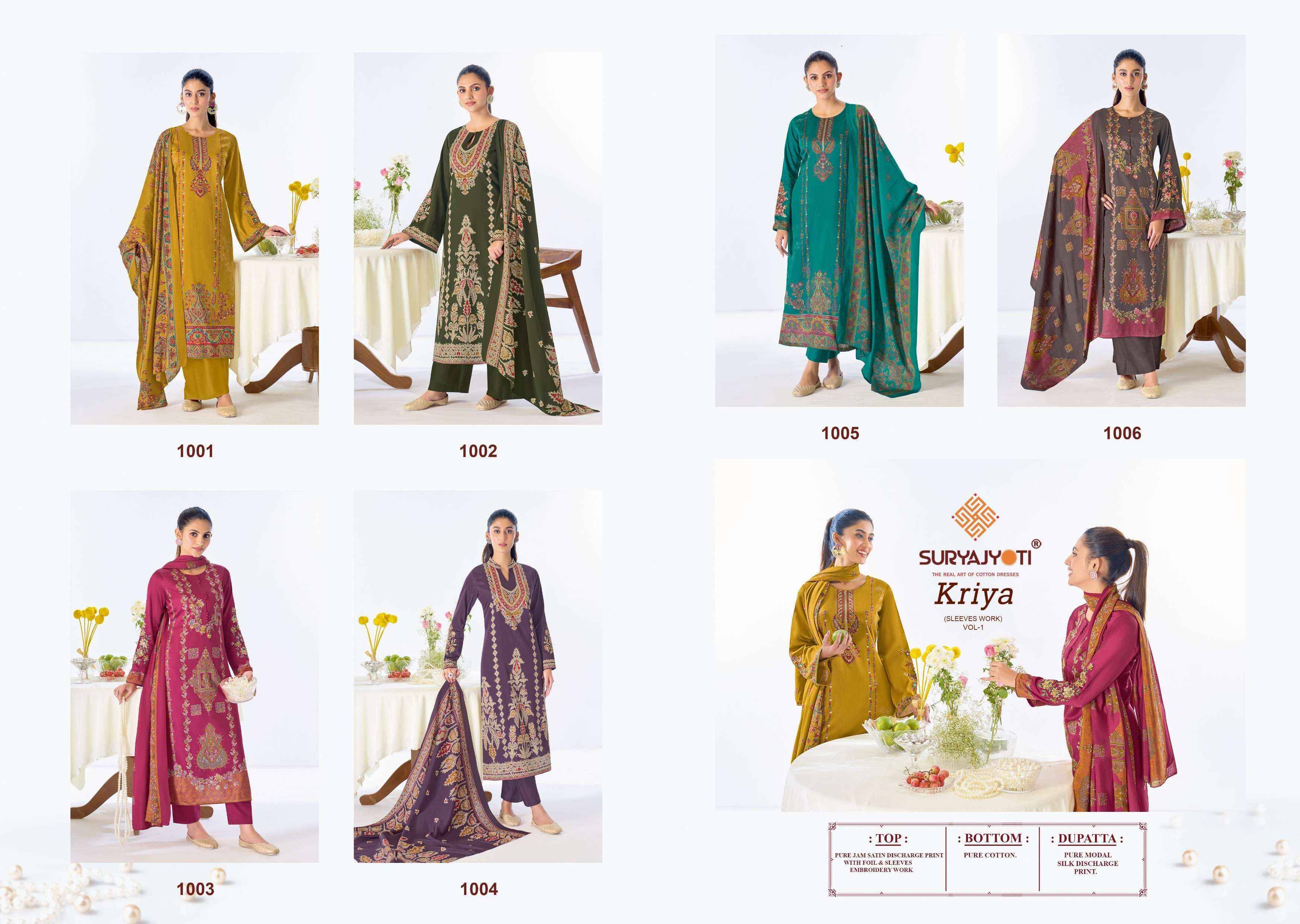 Suryajyoti Kriya Vol 1 Jam Satin Salwar Kameez _ Surat Wholesale Market Price 6 Pcs Catalog 