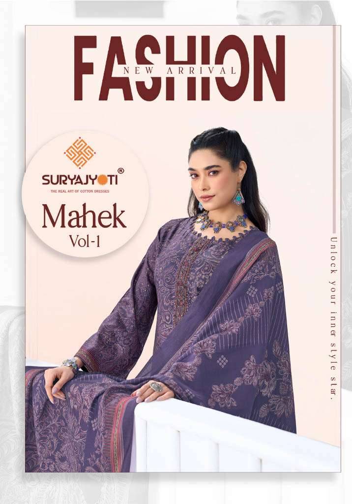 SURYAJYOTI MAHEK VOL 1 JAM SATIN PRINT WITH EMBROIDERY WORK SUIT _ SURAT WHOLESALE MARKET 6 PCS CATALOG 