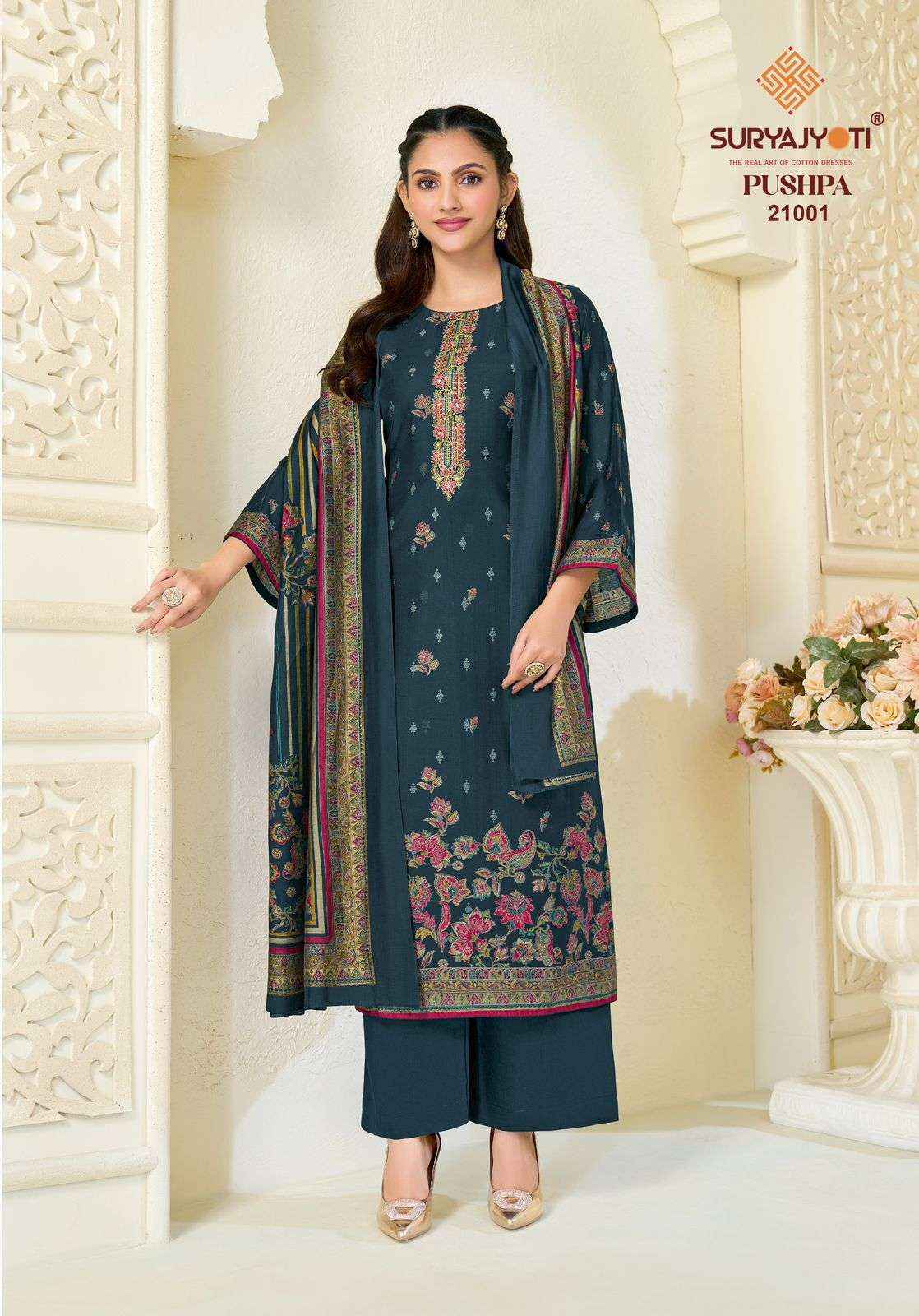 Suryajyoti Pushpa Vol 21 Pure Modal Silk Ladies Dress Suppliers 8 Pcs Set