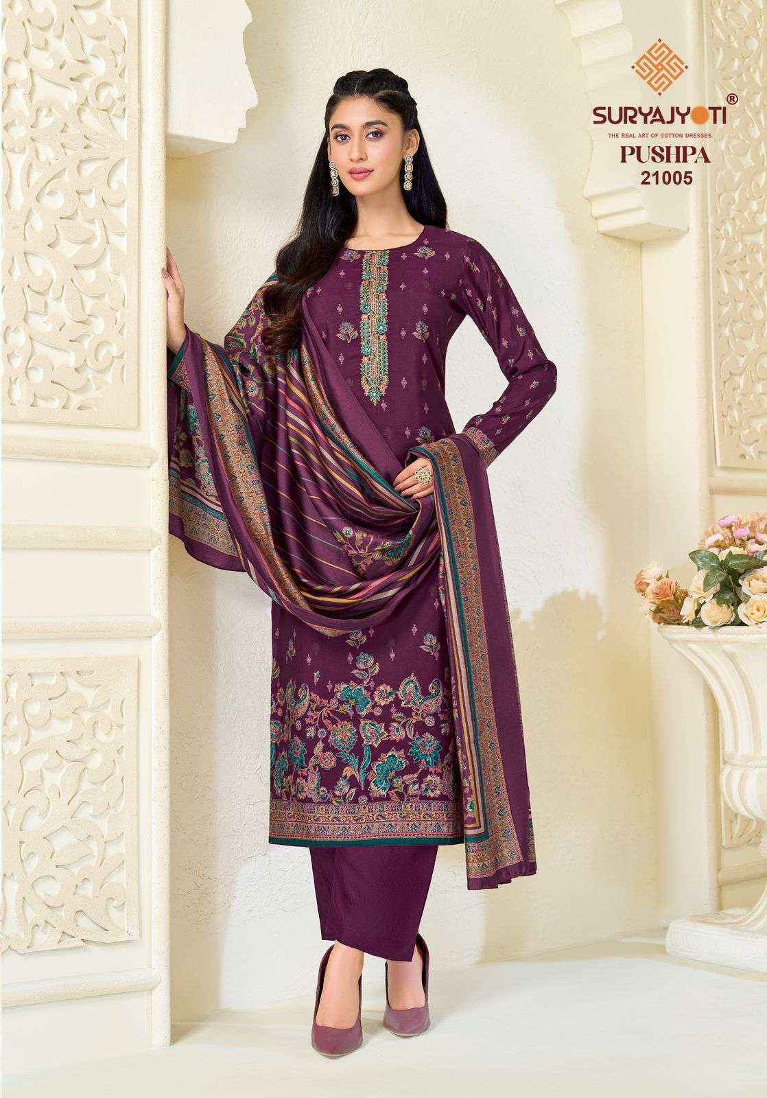 Suryajyoti Pushpa Vol 21 Pure Modal Silk Ladies Dress Suppliers 8 Pcs Set