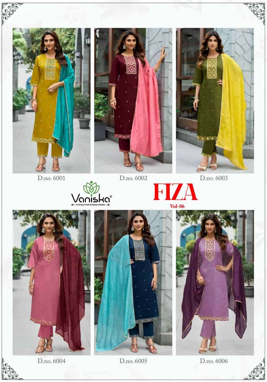 Vaniska Fiza Vol 6 Premium Designs 3 Piece Suit _ Surat Wholesale Market 6 Pcs Catalog 