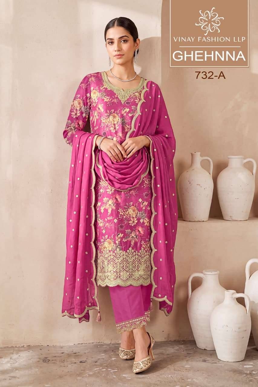 Vinay Fashion Kuleesh Ghehnna Exclusive Premium Chinon Salwar Kameez  4 Pcs catalog 