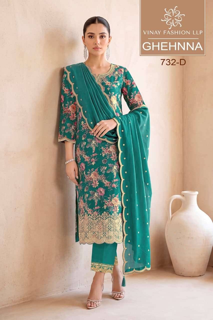 Vinay Fashion Kuleesh Ghehnna Exclusive Premium Chinon Salwar Kameez  4 Pcs catalog 