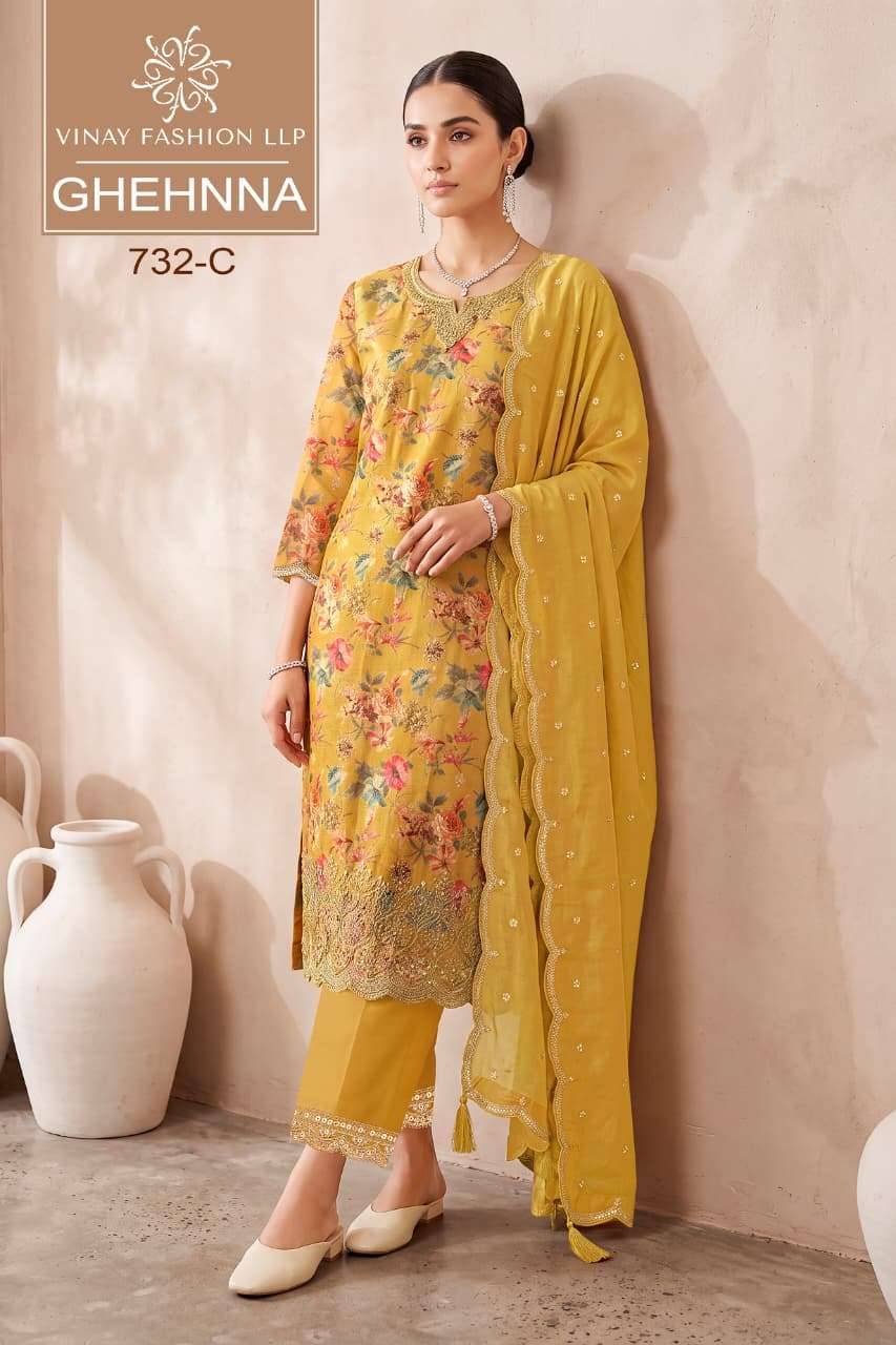 Vinay Fashion Kuleesh Ghehnna Exclusive Premium Chinon Salwar Kameez  4 Pcs catalog 
