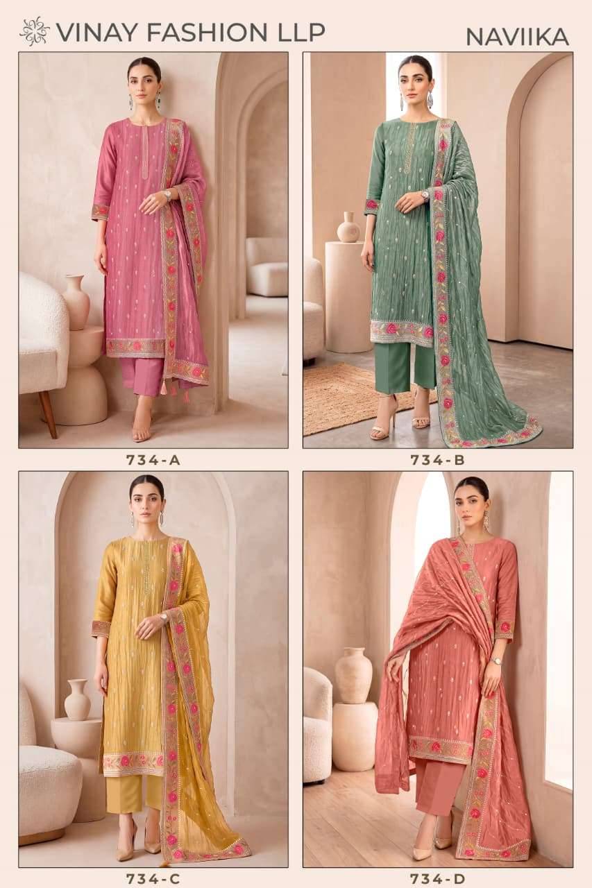 Vinay Fashion Kuleesh Naviika Premium Chanderi Latest Salwar Kameez 4 Pcs Catalog 