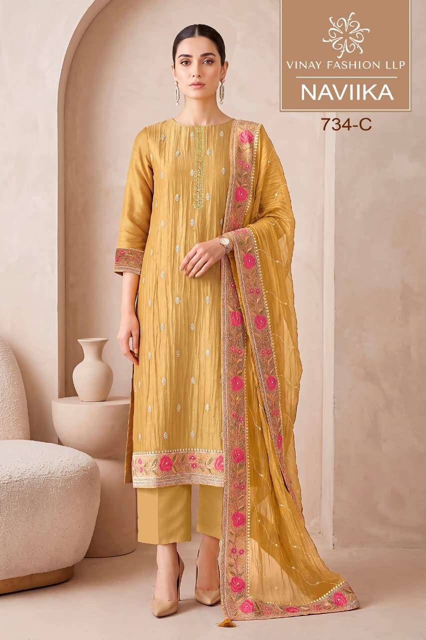 Vinay Fashion Kuleesh Naviika Premium Chanderi Latest Salwar Kameez 4 Pcs Catalog 