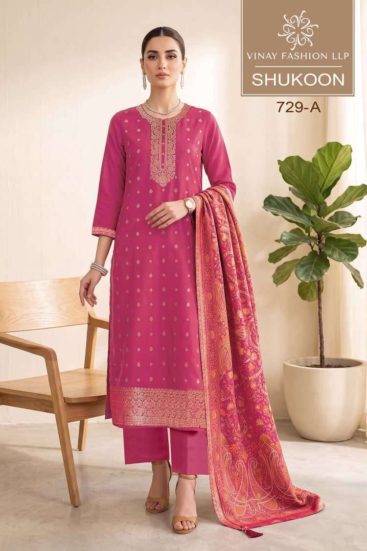Vinay Fashion Shukoon Fancy Russian Silk Designer Suit 4 Pcs Catalog Wholesale