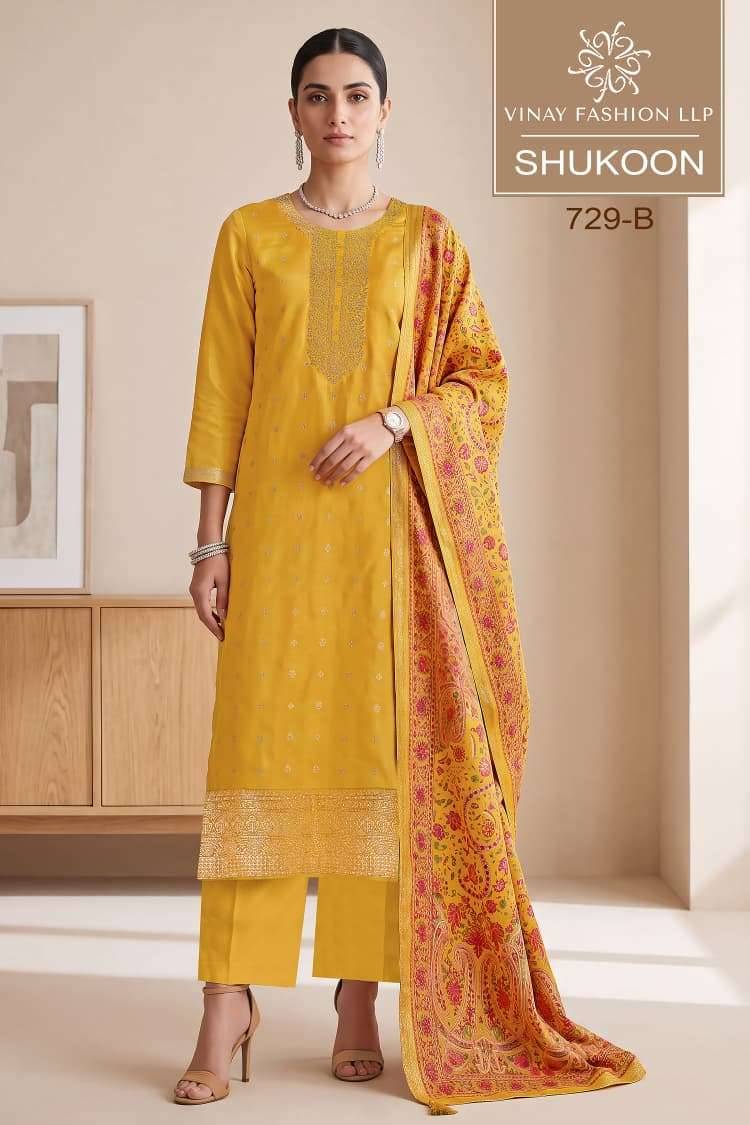 Vinay Fashion Shukoon Fancy Russian Silk Designer Suit 4 Pcs Catalog Wholesale