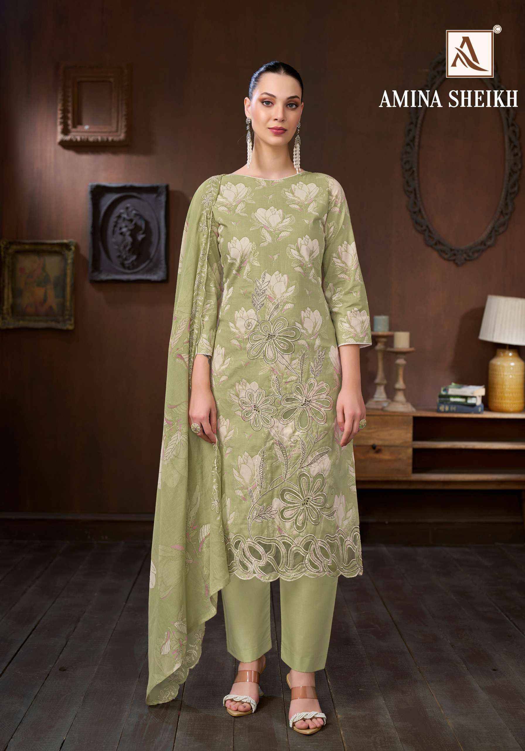 Alok Amina Sheikh Cambric Cotton Dress Material 6 pcs Catalog
