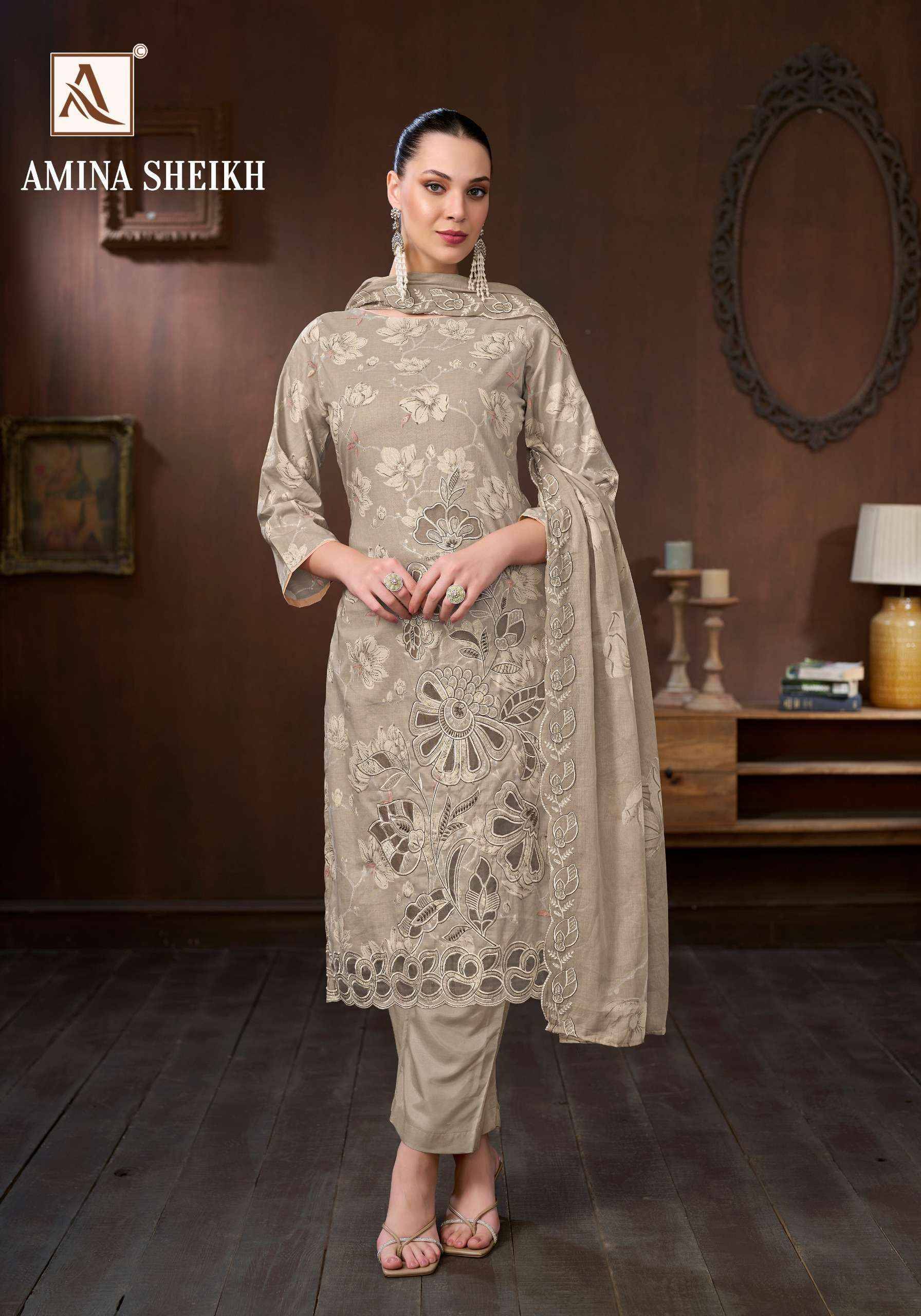 Alok Amina Sheikh Cambric Cotton Dress Material 6 pcs Catalog