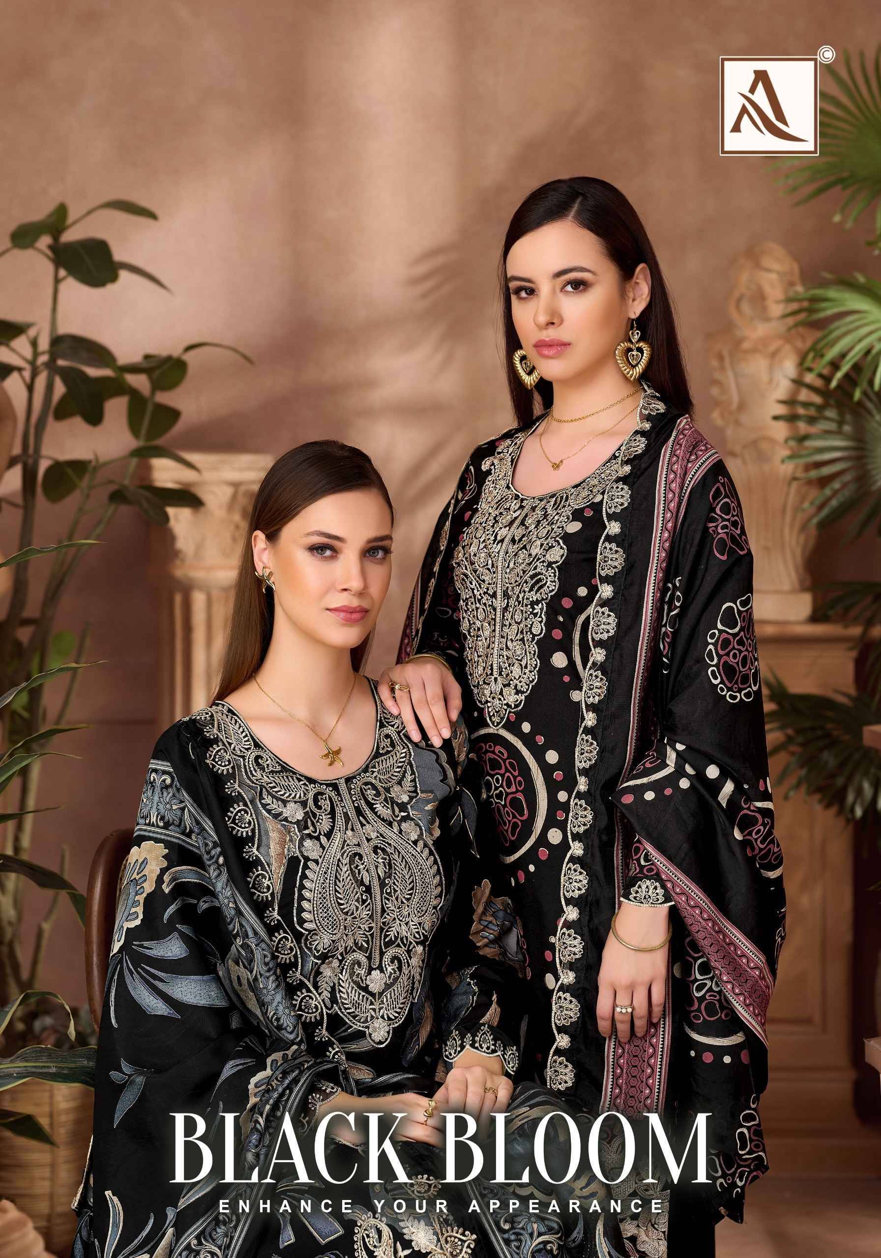 Alok Suit Black Bloom Reyon Dress Material 6 pcs Catalog