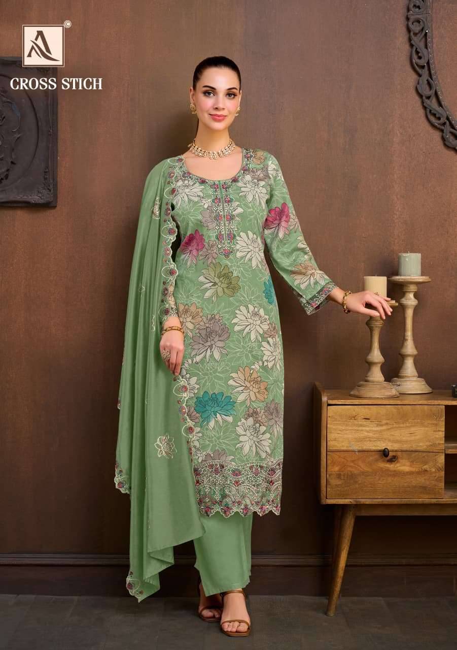 Alok Suit Cross Stich Pure Zam Dress Material 4 Pcs Catalog