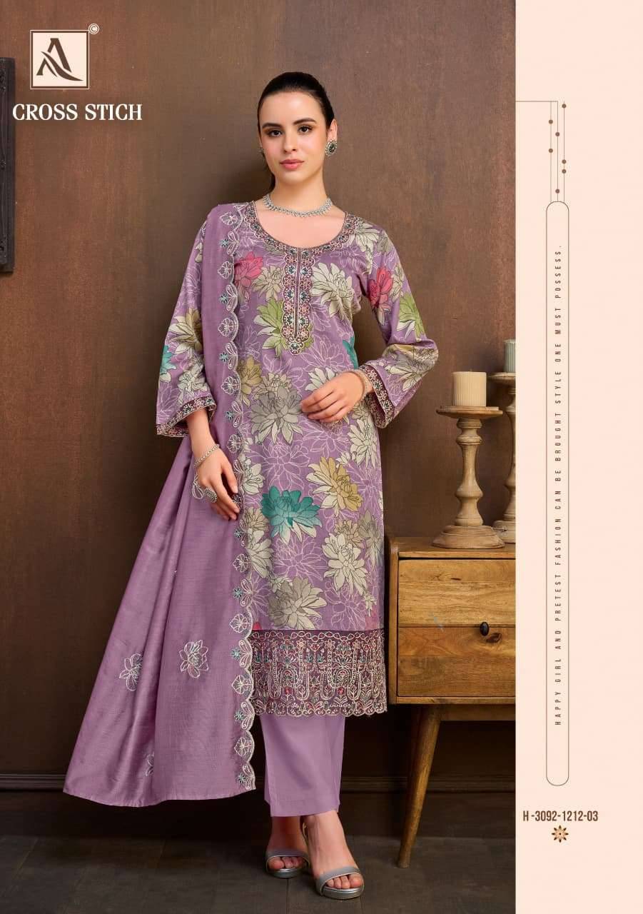 Alok Suit Cross Stich Pure Zam Dress Material 4 Pcs Catalog