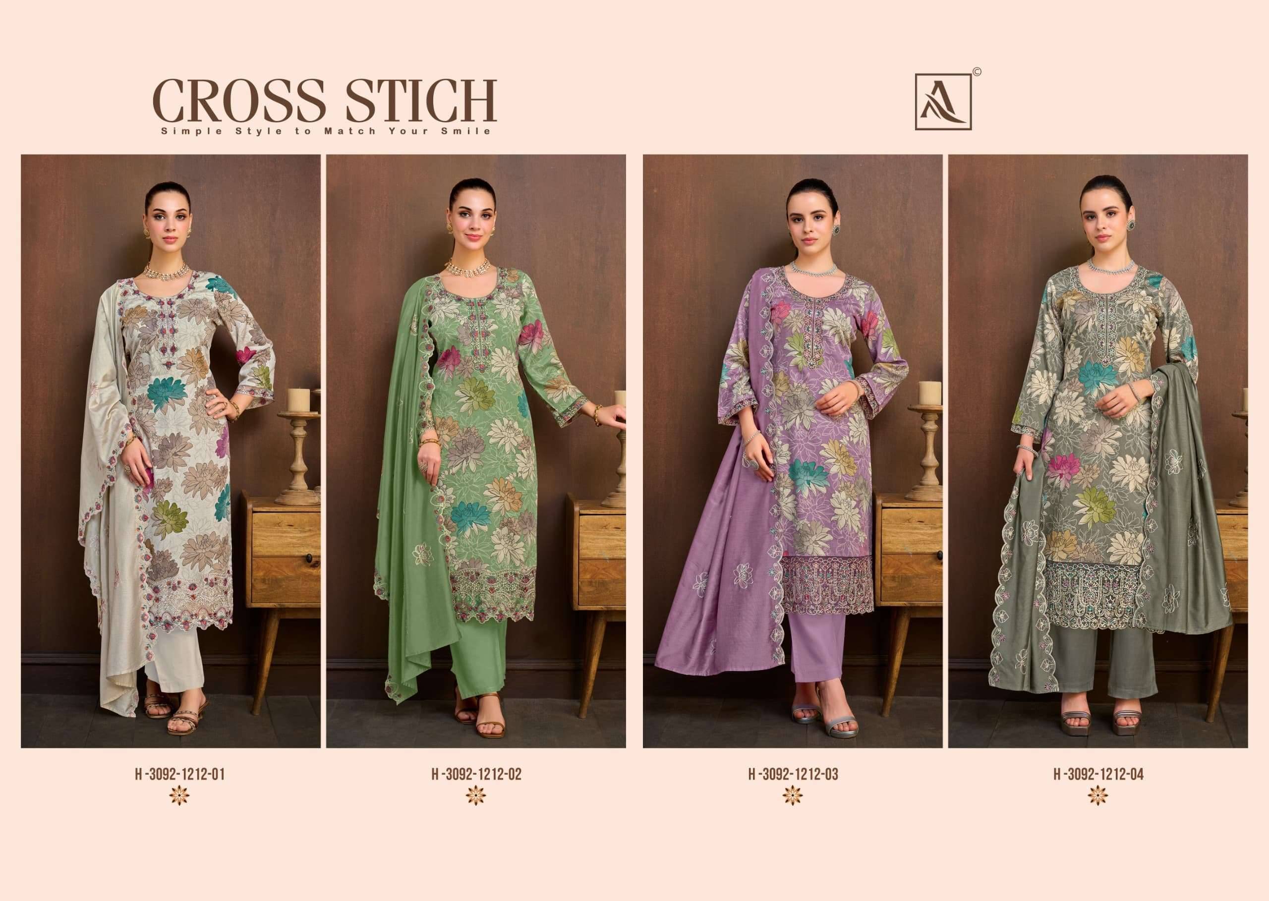 Alok Suit Cross Stich Pure Zam Dress Material 4 Pcs Catalog