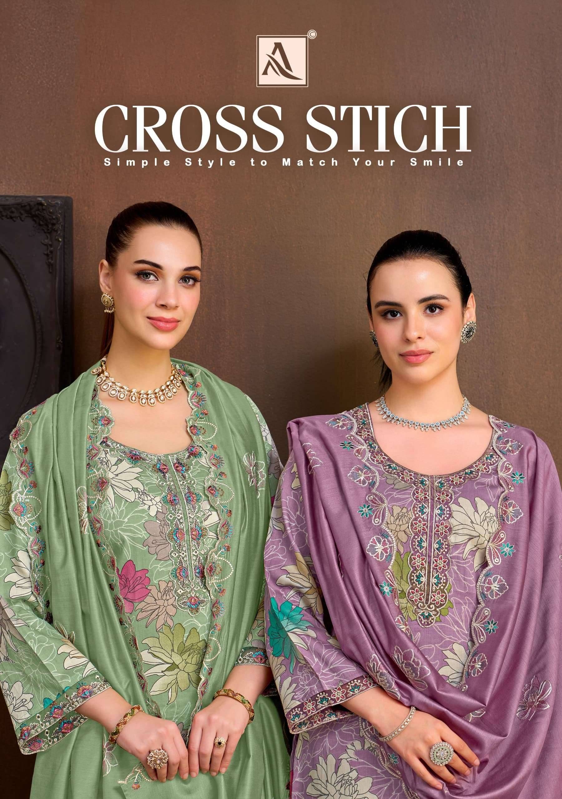 Alok Suit Cross Stich Pure Zam Dress Material 4 Pcs Catalog
