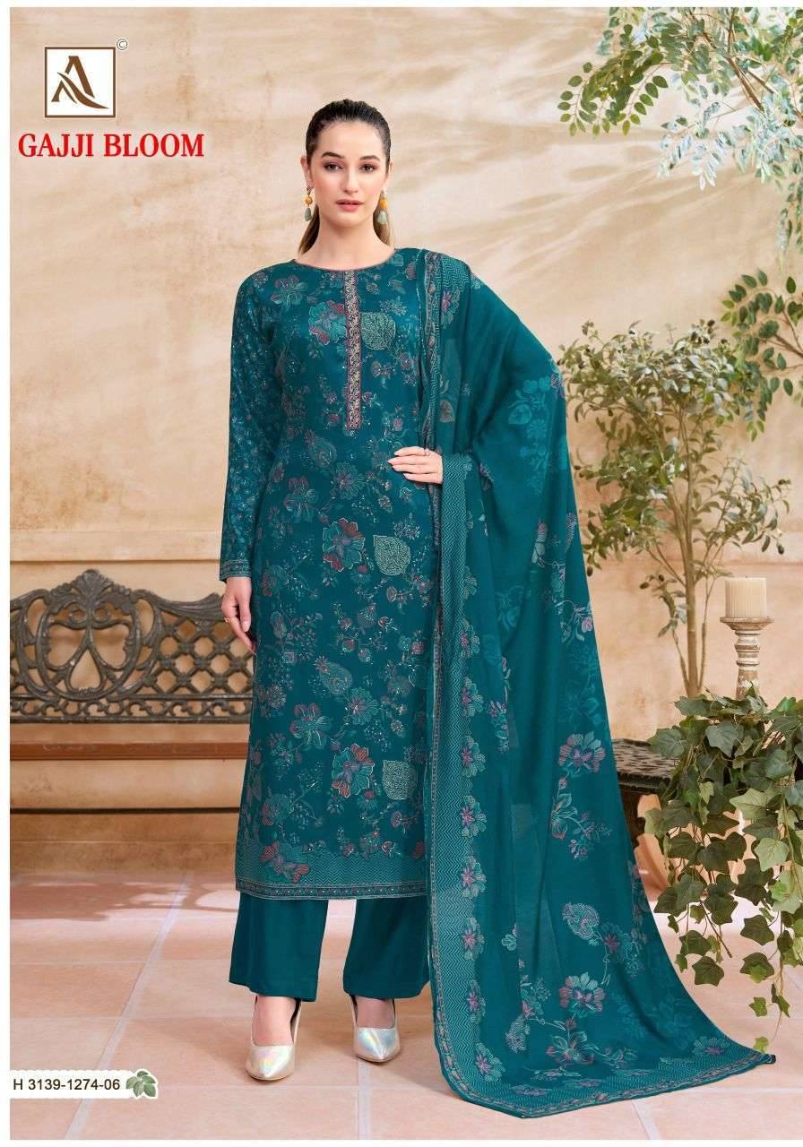Alok Suit Gajji Bloom Viscose Pashmina Dress Material 6 Pcs Catalog