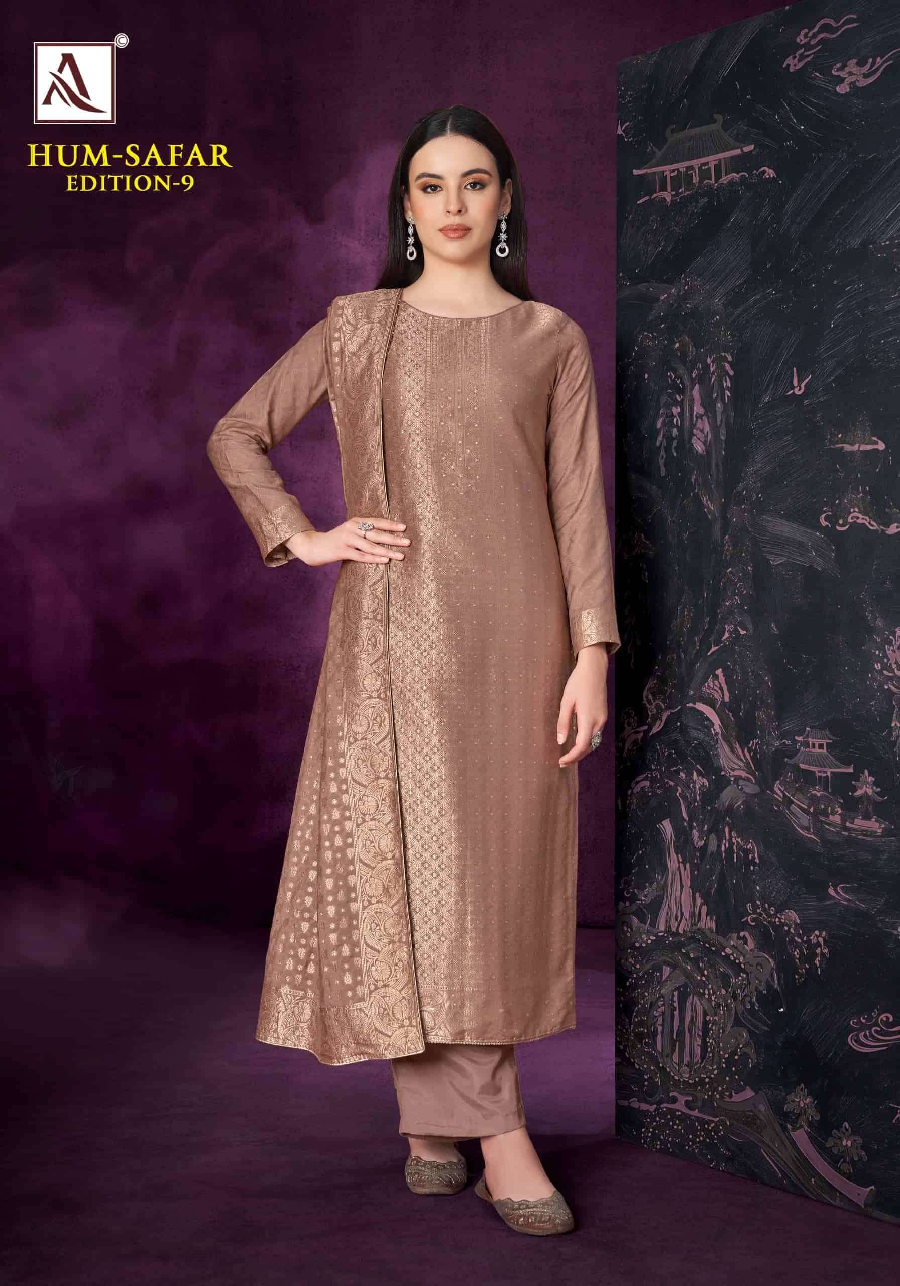 Alok Suit Hum Safar Edition 9 Designer Jacquard Salwar Kameez _ Surat Wholesale Market Price ( 6 Pcs Catalog )