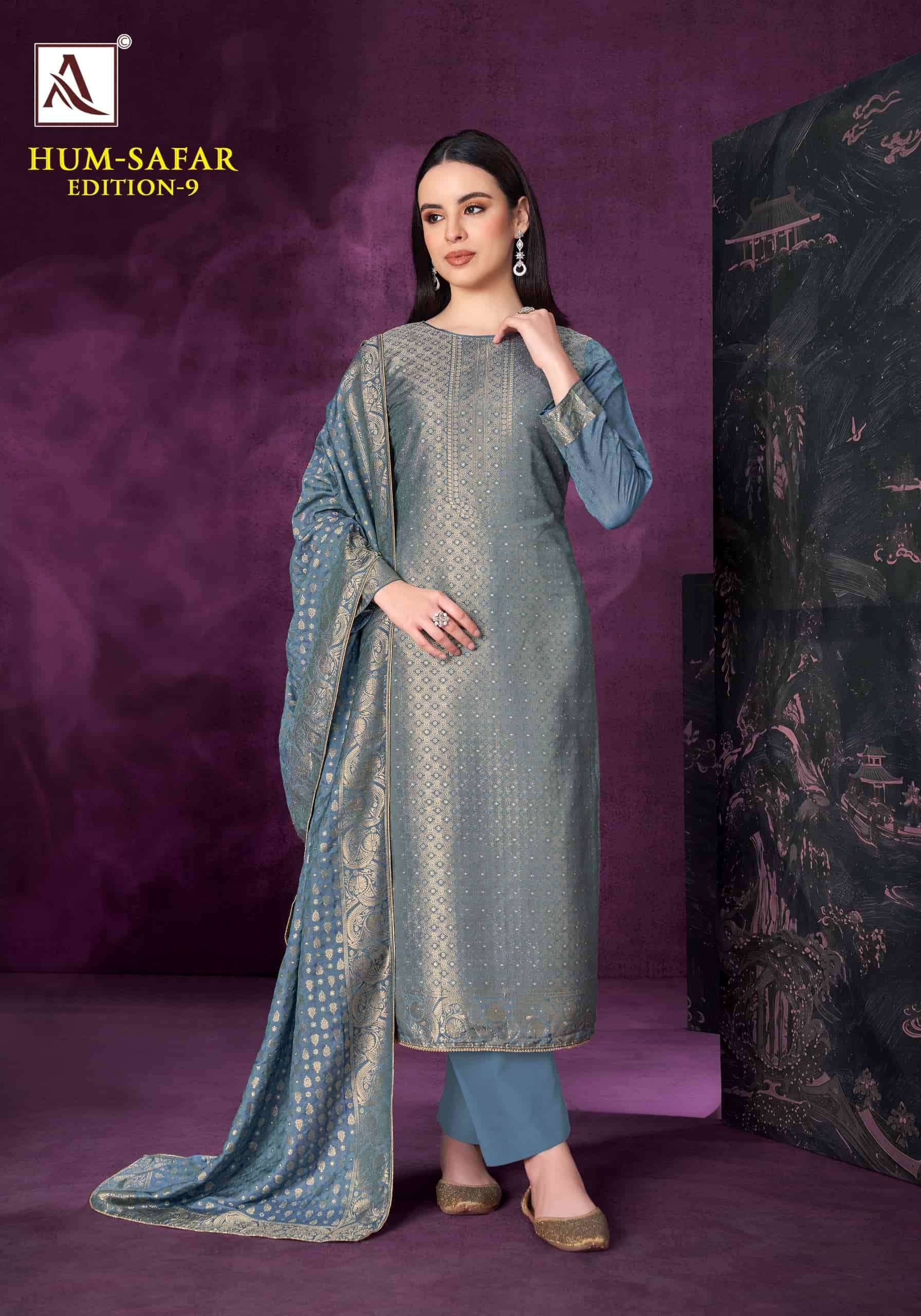 Alok Suit Hum Safar Edition 9 Designer Jacquard Salwar Kameez _ Surat Wholesale Market Price ( 6 Pcs Catalog )