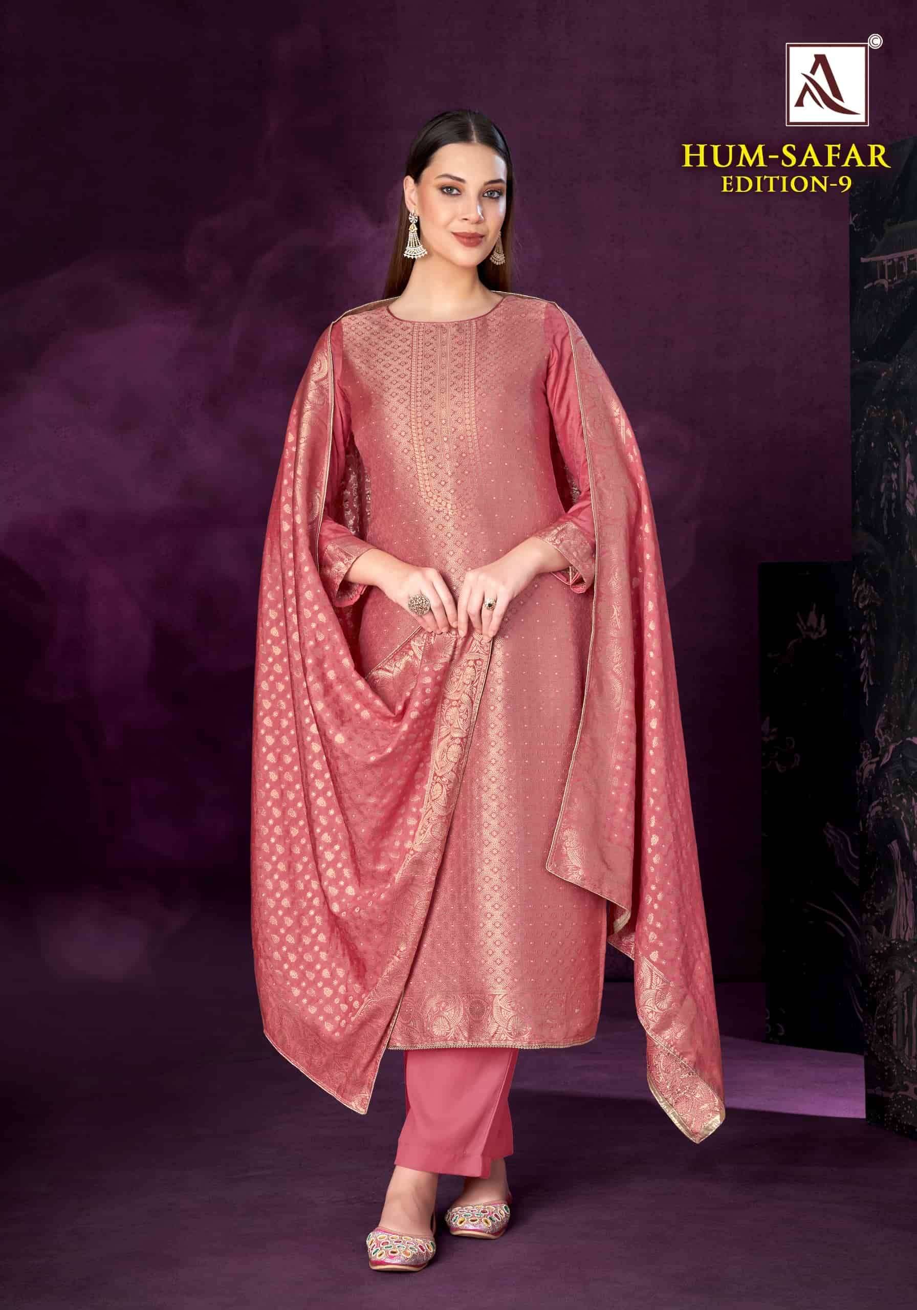 Alok Suit Hum Safar Edition 9 Designer Jacquard Salwar Kameez _ Surat Wholesale Market Price ( 6 Pcs Catalog )