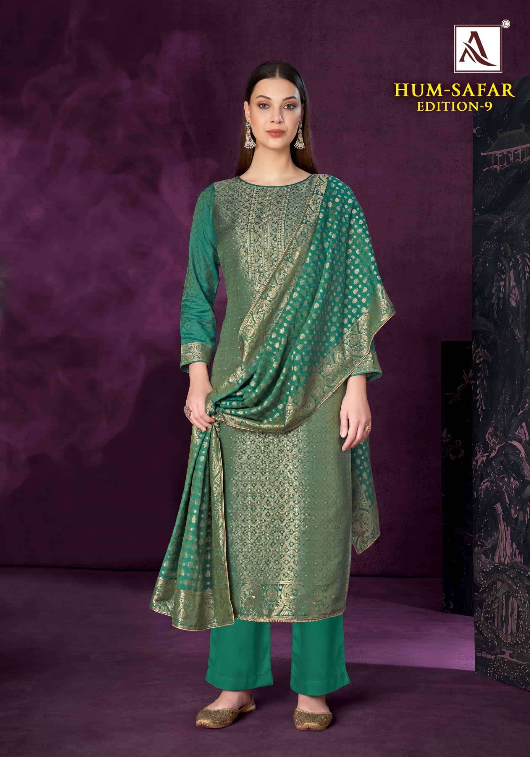 Alok Suit Hum Safar Edition 9 Designer Jacquard Salwar Kameez _ Surat Wholesale Market Price ( 6 Pcs Catalog )