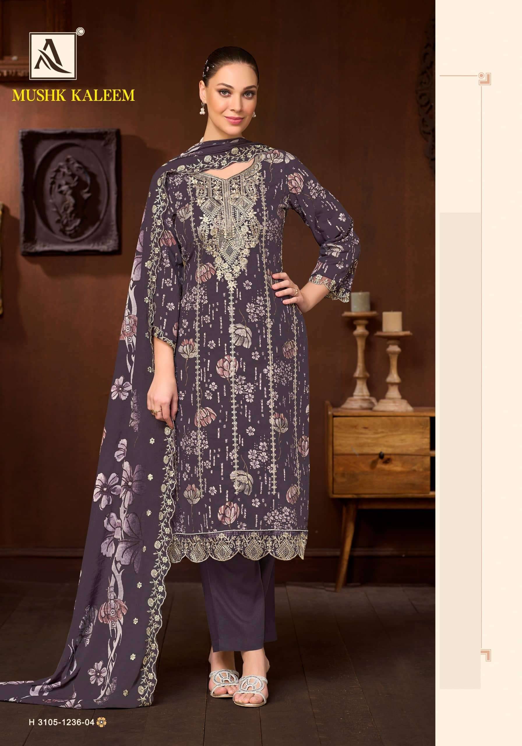 Alok Suit Mushk Kaleem Pure Cambric Salwar Kameez 6 Pcs Catalog