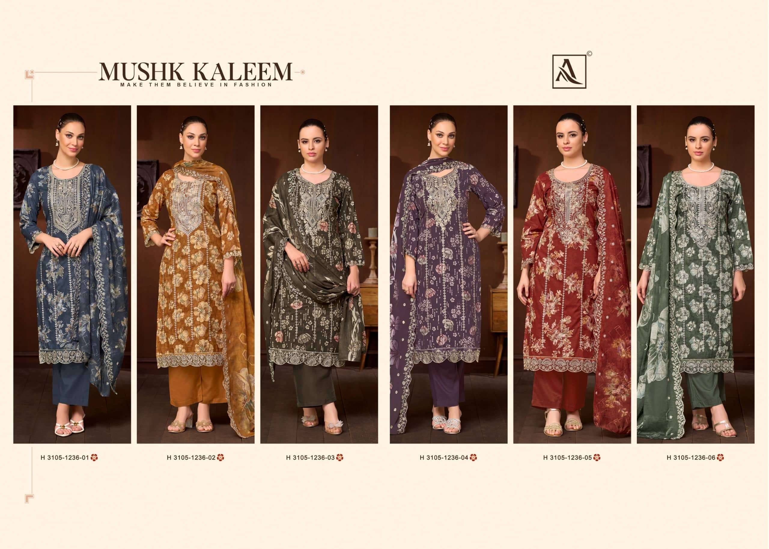 Alok Suit Mushk Kaleem Pure Cambric Salwar Kameez 6 Pcs Catalog