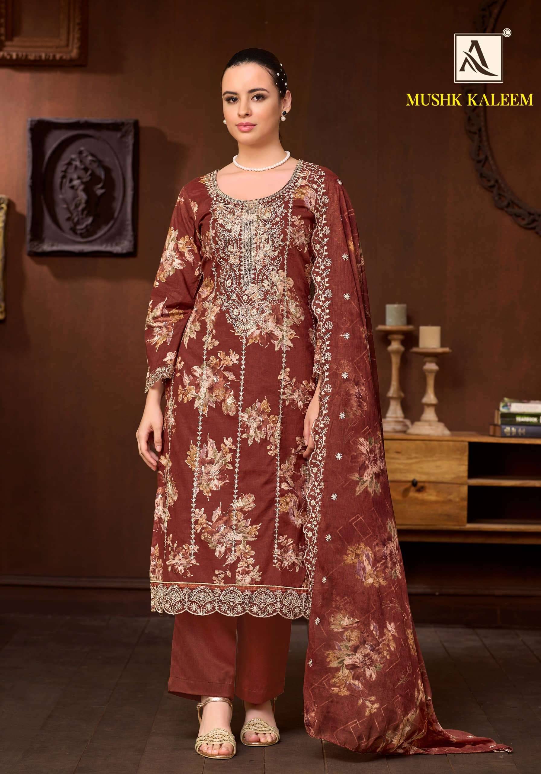 Alok Suit Mushk Kaleem Pure Cambric Salwar Kameez 6 Pcs Catalog