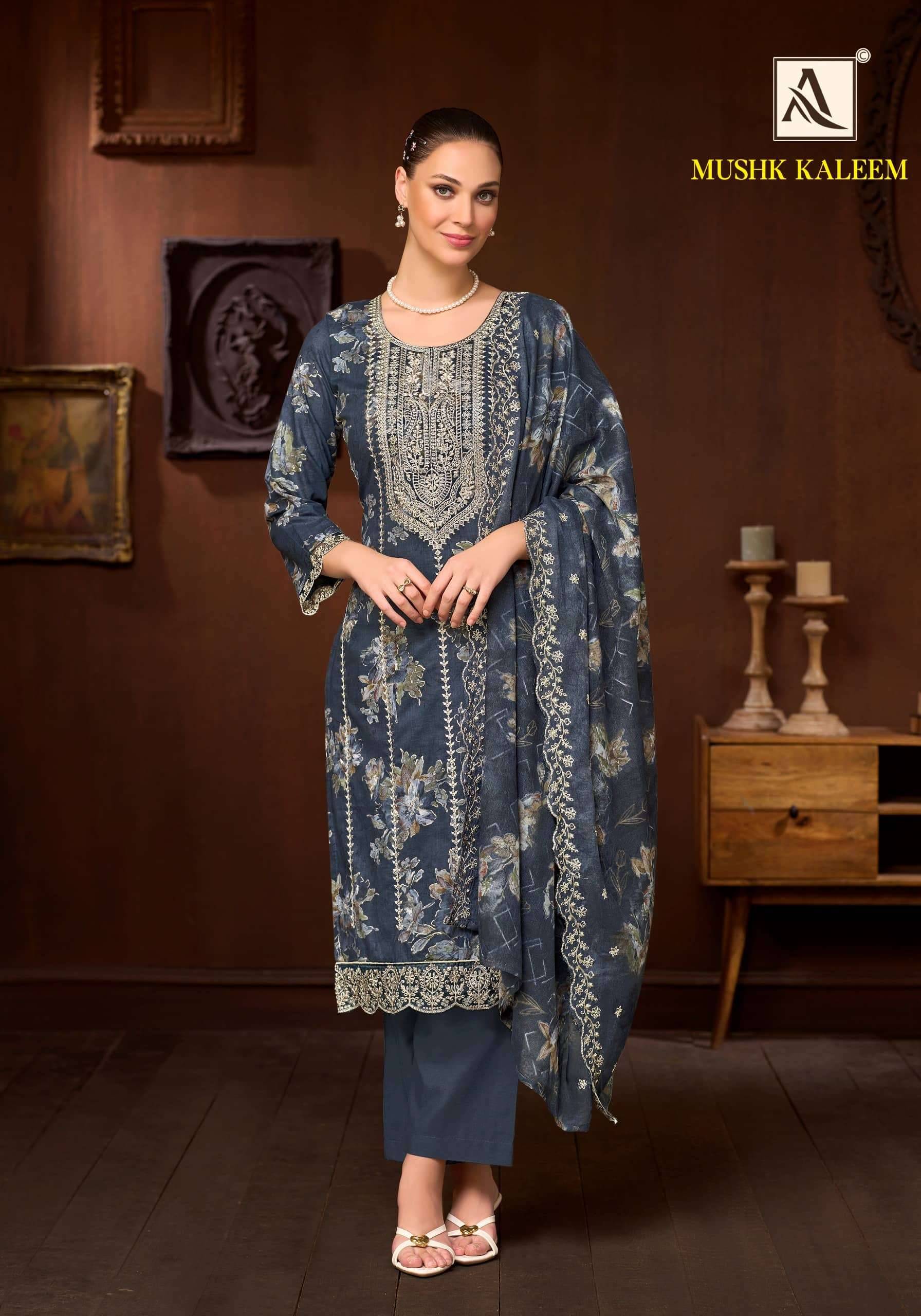Alok Suit Mushk Kaleem Pure Cambric Salwar Kameez 6 Pcs Catalog