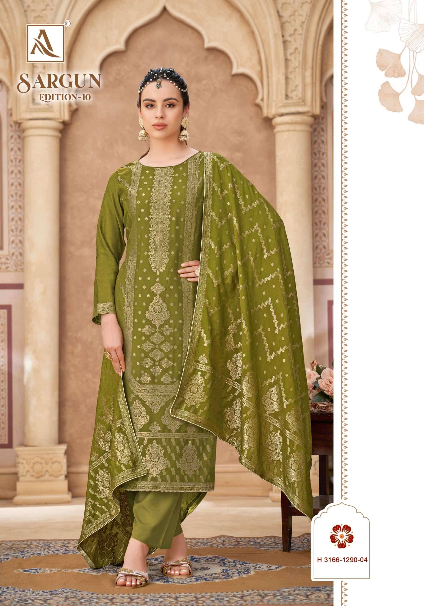 Alok Suit Sargun Edition 10 Designer Muslin Jacquard Salwar Kameez _ Surat Wholesale Market 6 Pcs Catalog 