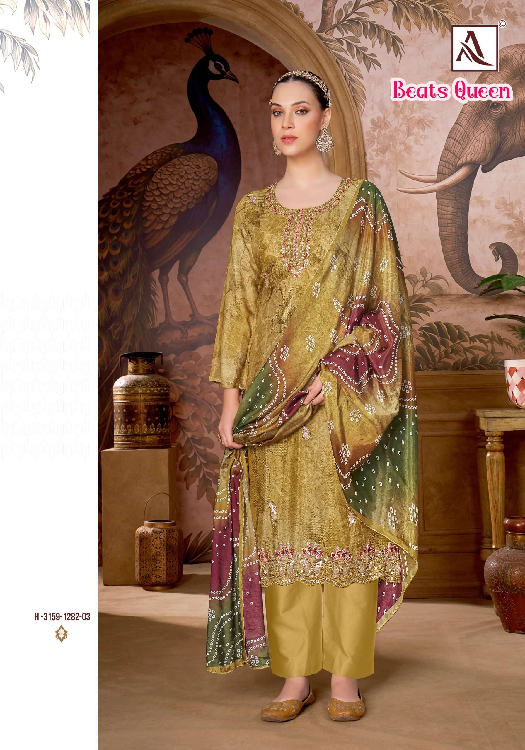 ALOK SUITS BEATS QUEEN VISCOSE DRESS MATERIAL 6 PCS CATALOG