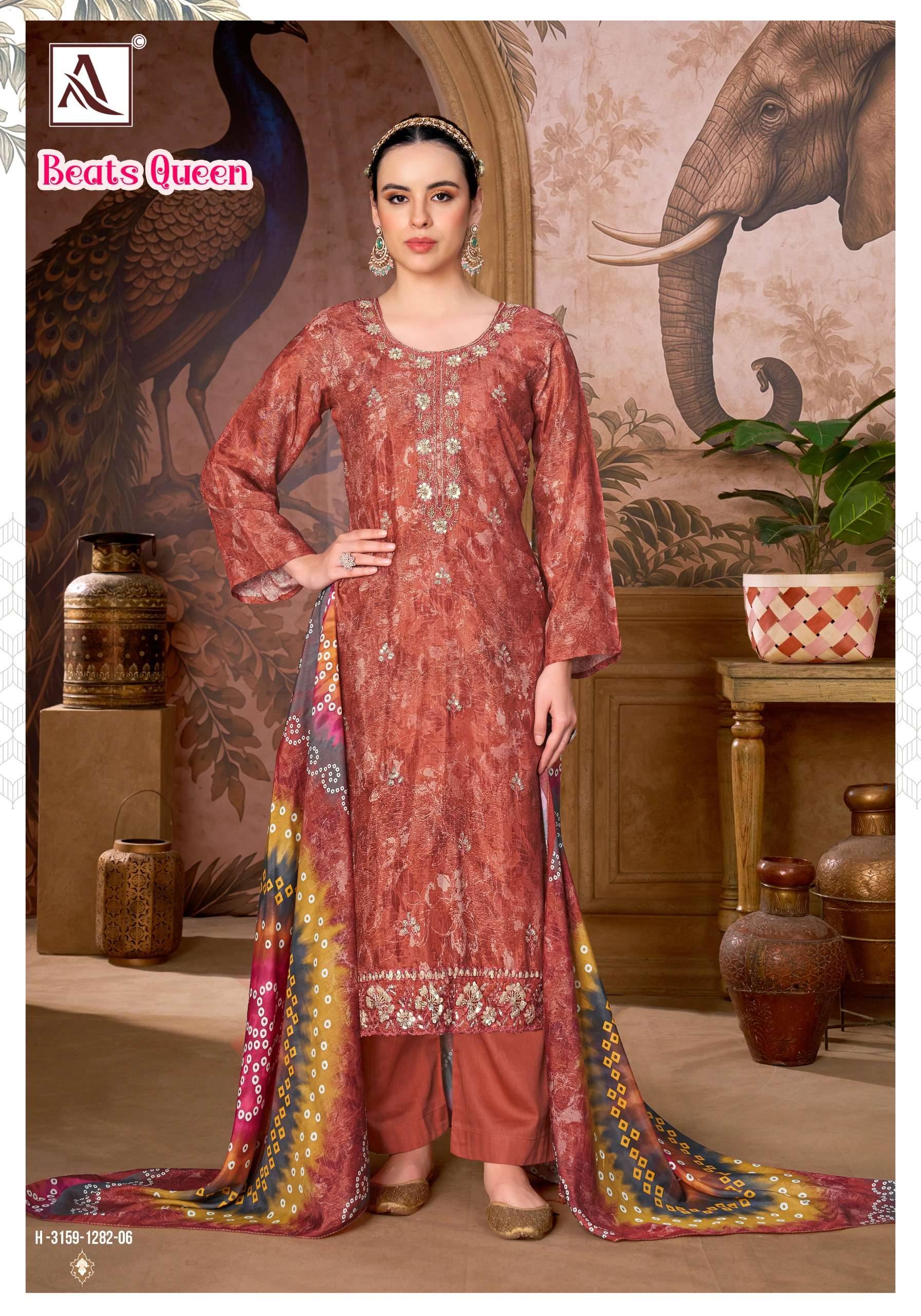 ALOK SUITS BEATS QUEEN VISCOSE DRESS MATERIAL 6 PCS CATALOG