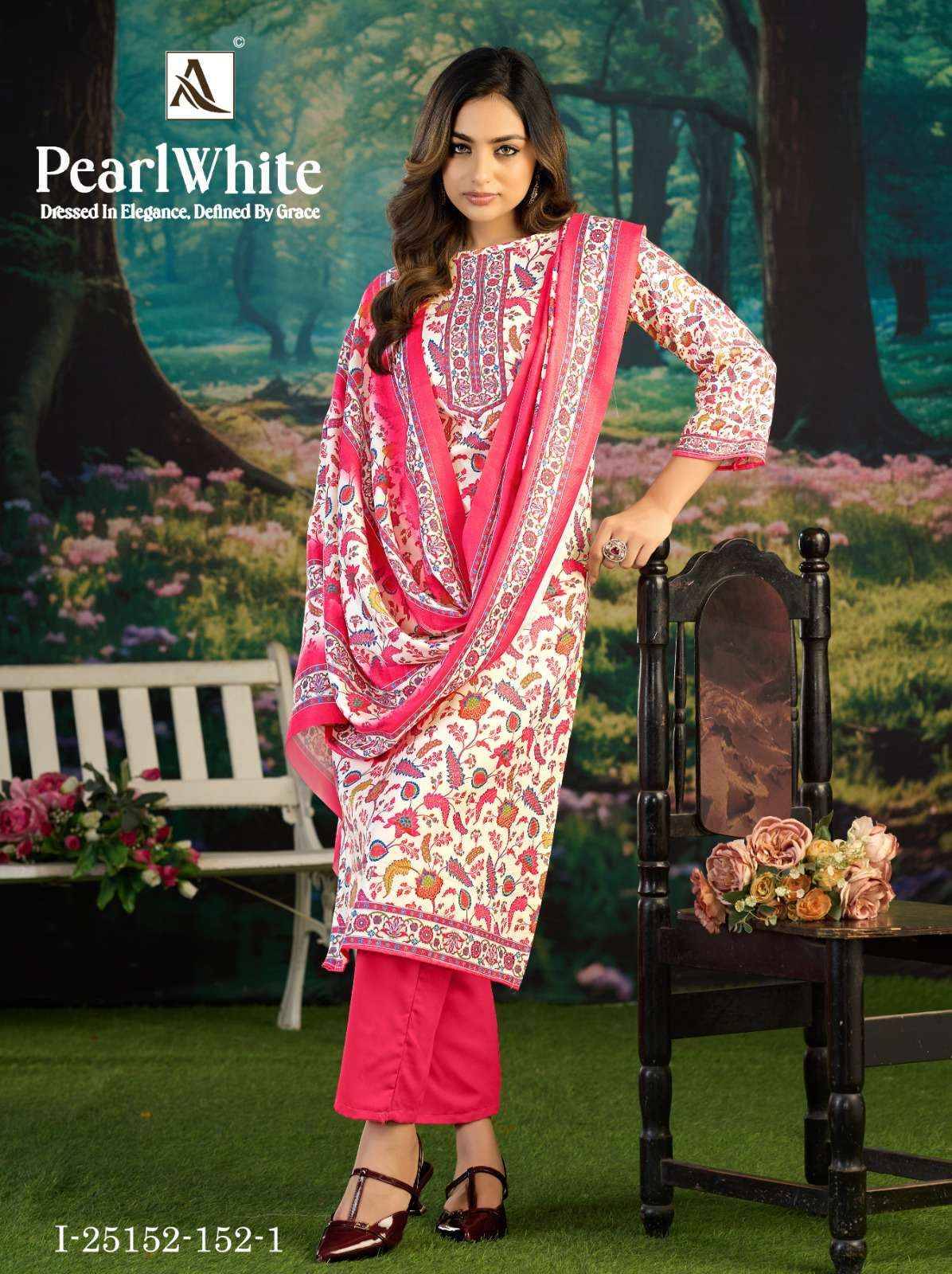 Alok White Pearl Pashmina Dress Material 6 pcs Catalog | Wholesale Textiles Direct from Surat
