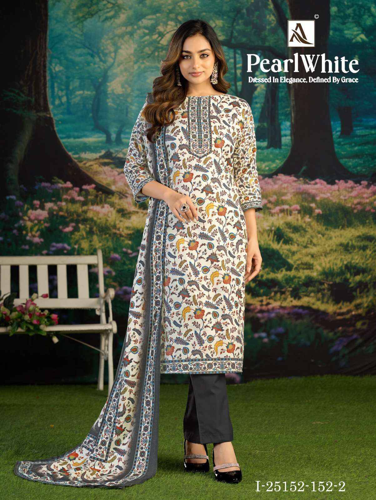 Alok White Pearl Pashmina Dress Material 6 pcs Catalog | Wholesale Textiles Direct from Surat