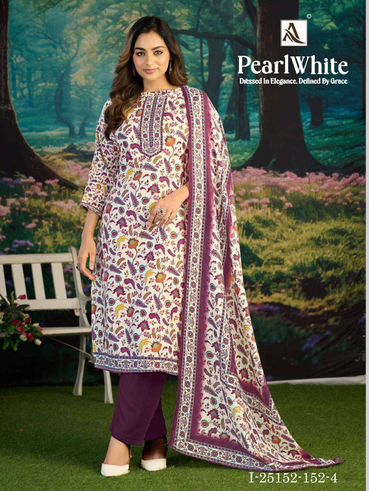 Alok White Pearl Pashmina Dress Material 6 pcs Catalog | Wholesale Textiles Direct from Surat