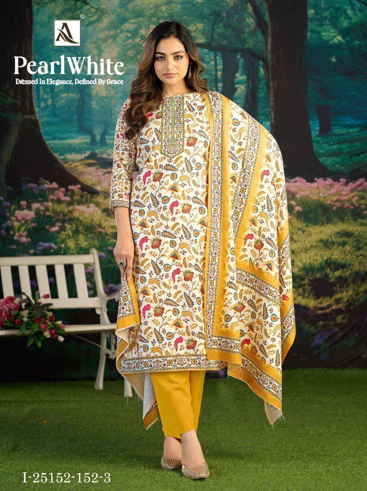 Alok White Pearl Pashmina Dress Material 6 pcs Catalog | Wholesale Textiles Direct from Surat