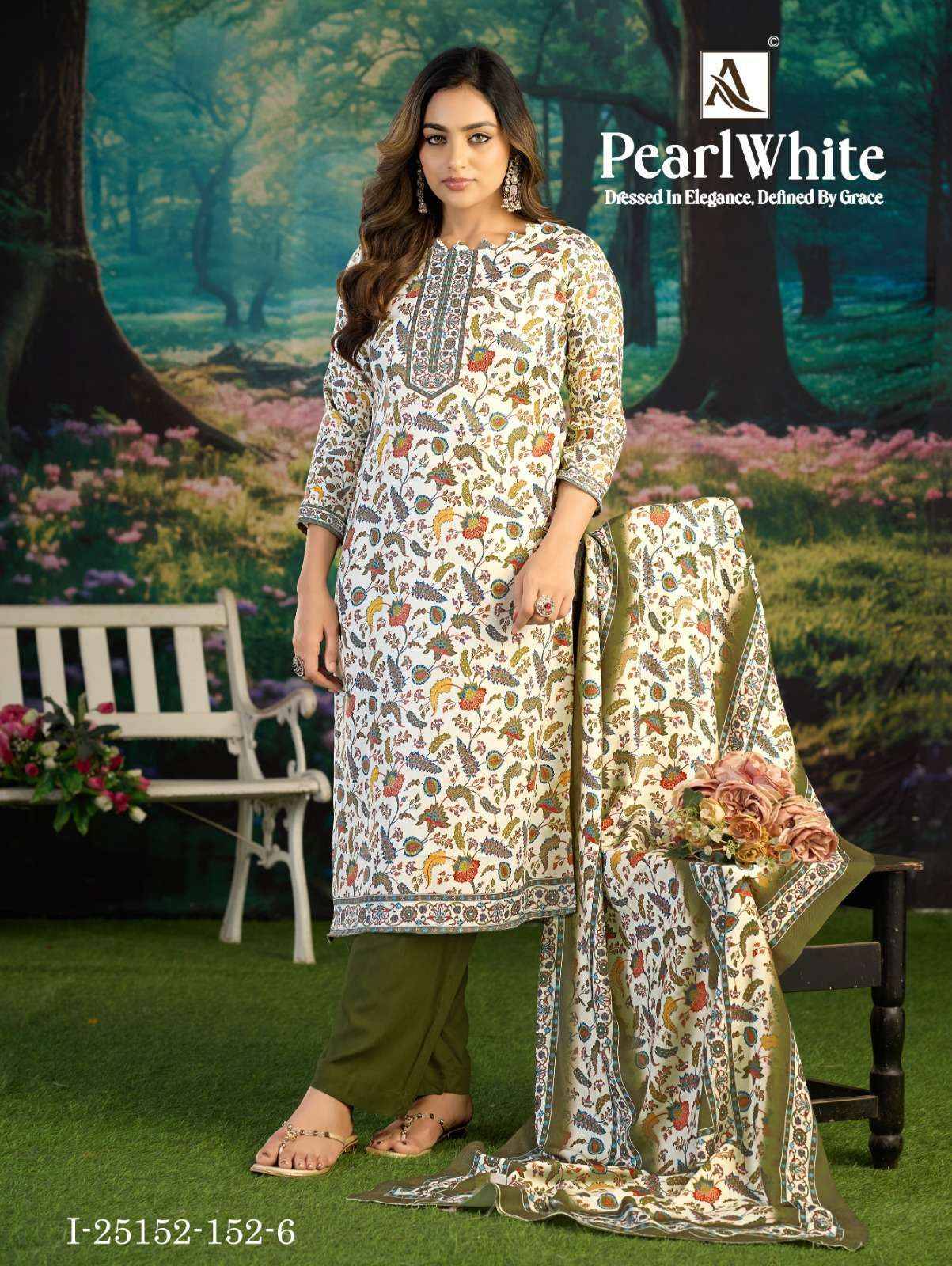 Alok White Pearl Pashmina Dress Material 6 pcs Catalog | Wholesale Textiles Direct from Surat