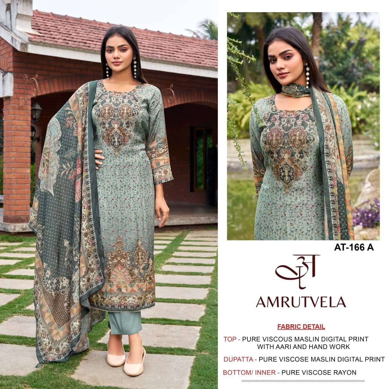 Amrutvela At 166 Abcd Premium Muslin Suit Pakistani Concept Salwar Kameez _ Surat Wholesale Market 4 Pcs Catalog 