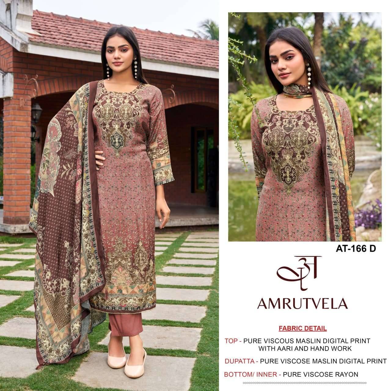 Amrutvela At 166 Abcd Premium Muslin Suit Pakistani Concept Salwar Kameez _ Surat Wholesale Market 4 Pcs Catalog 