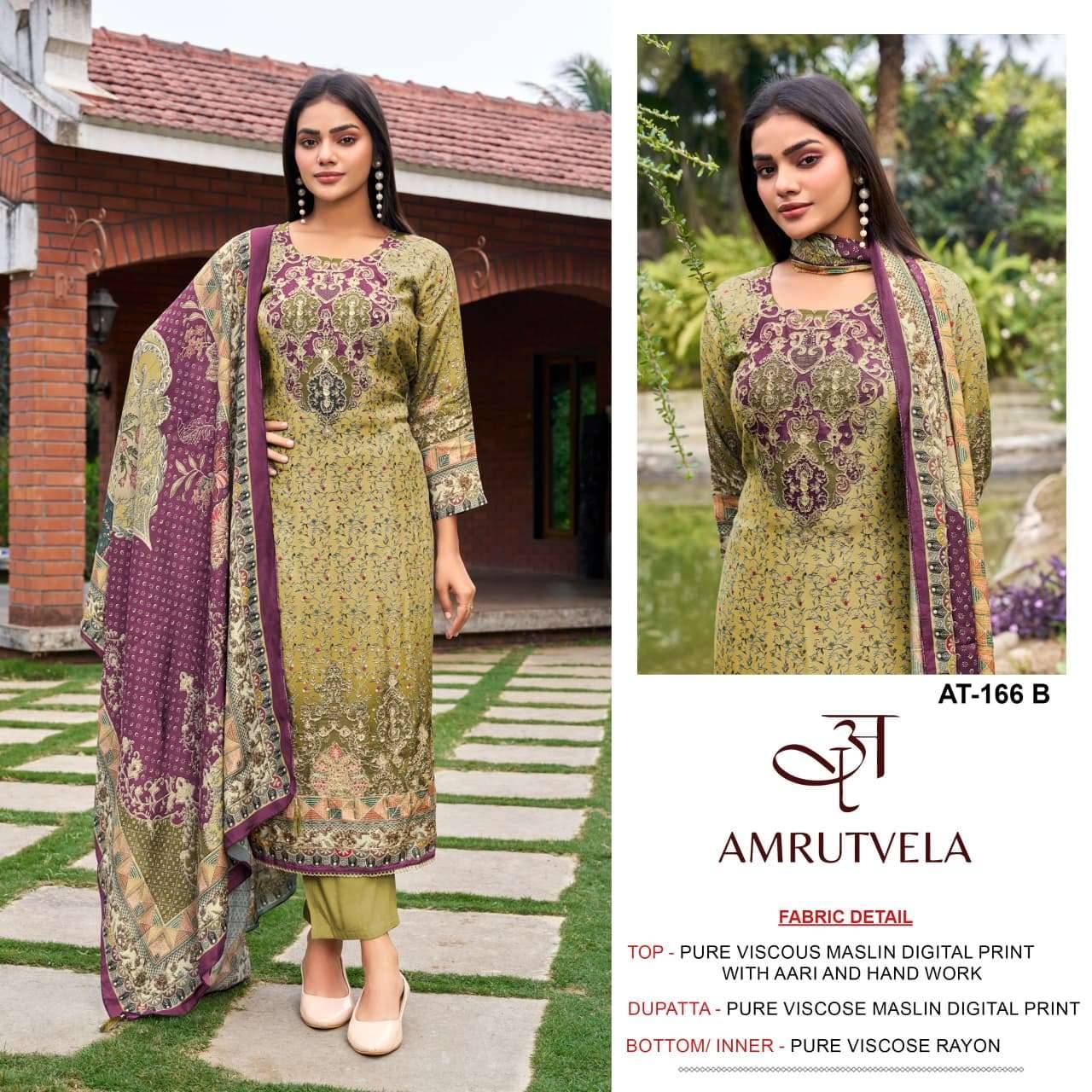 Amrutvela At 166 Abcd Premium Muslin Suit Pakistani Concept Salwar Kameez _ Surat Wholesale Market 4 Pcs Catalog 