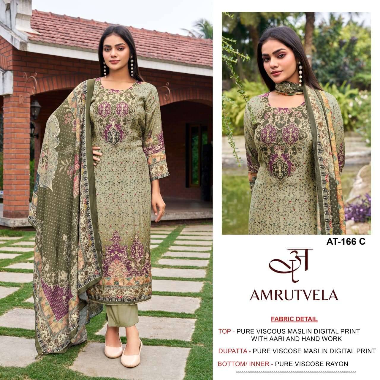 Amrutvela At 166 Abcd Premium Muslin Suit Pakistani Concept Salwar Kameez _ Surat Wholesale Market 4 Pcs Catalog 