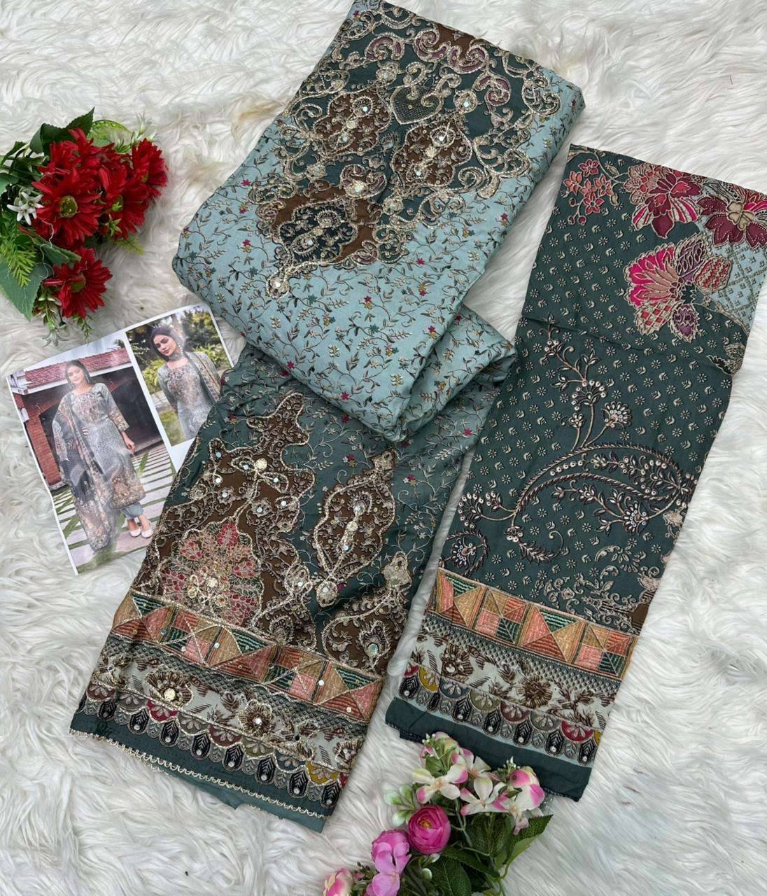 Amrutvela At 166 Abcd Premium Muslin Suit Pakistani Concept Salwar Kameez _ Surat Wholesale Market 4 Pcs Catalog 